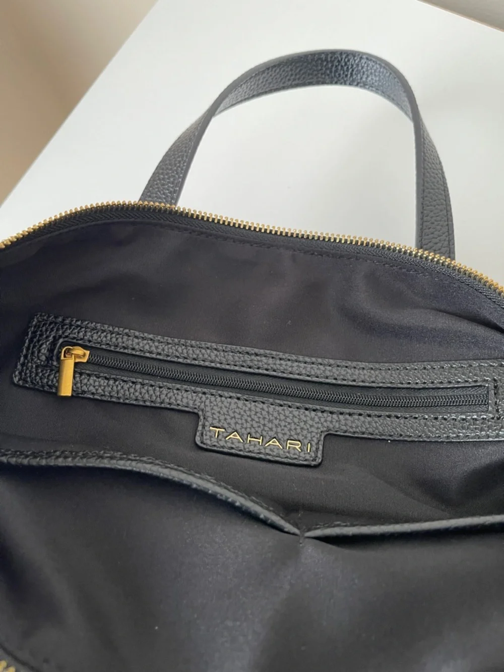 NWT...Tahari Black Pebbled Leather Shoulder Tote with Gold Hardware - Picture 5 of 7